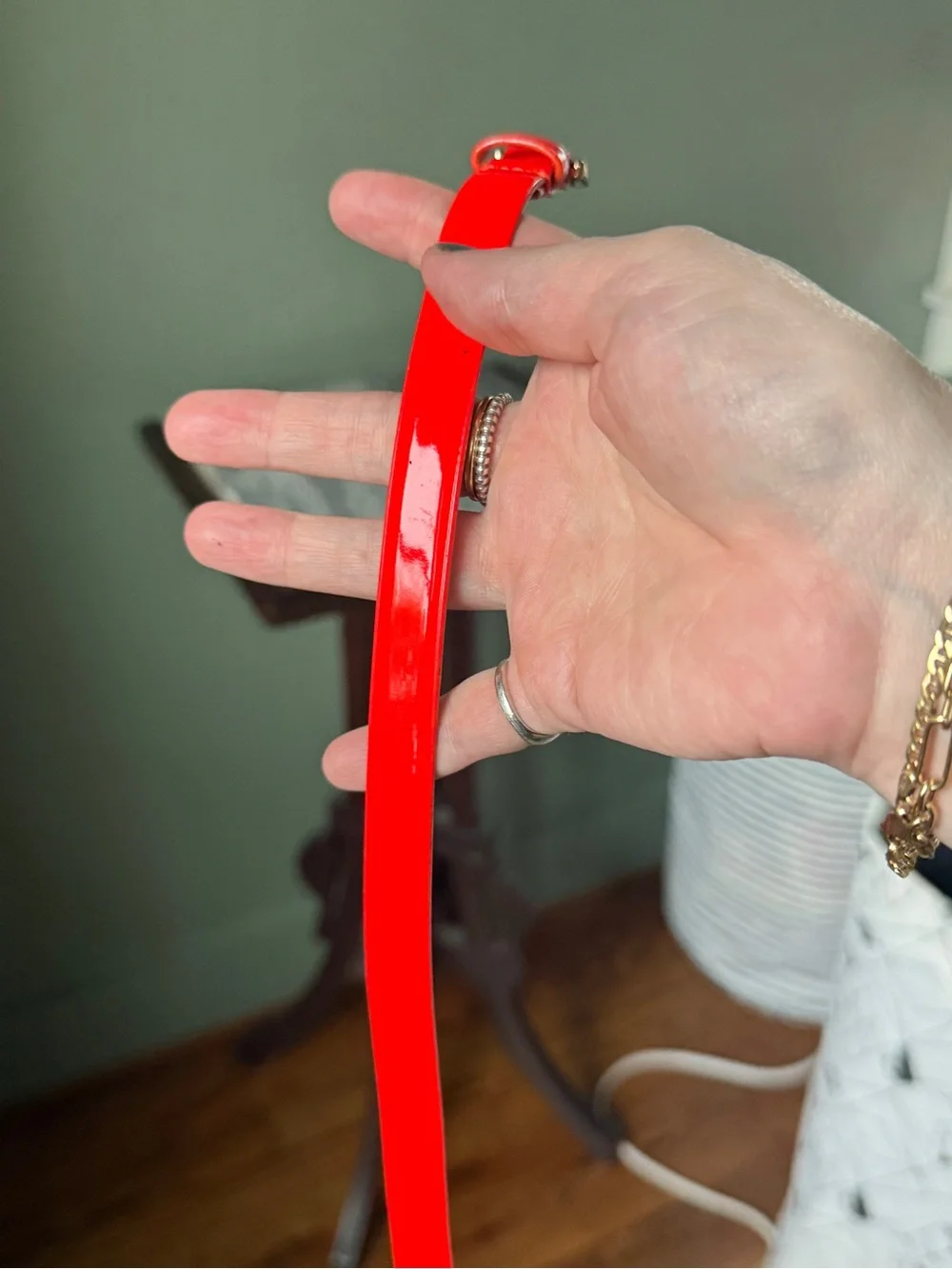 J. Crew - Patent Bright Red Skinny Belt with Gold Buckle - Size S